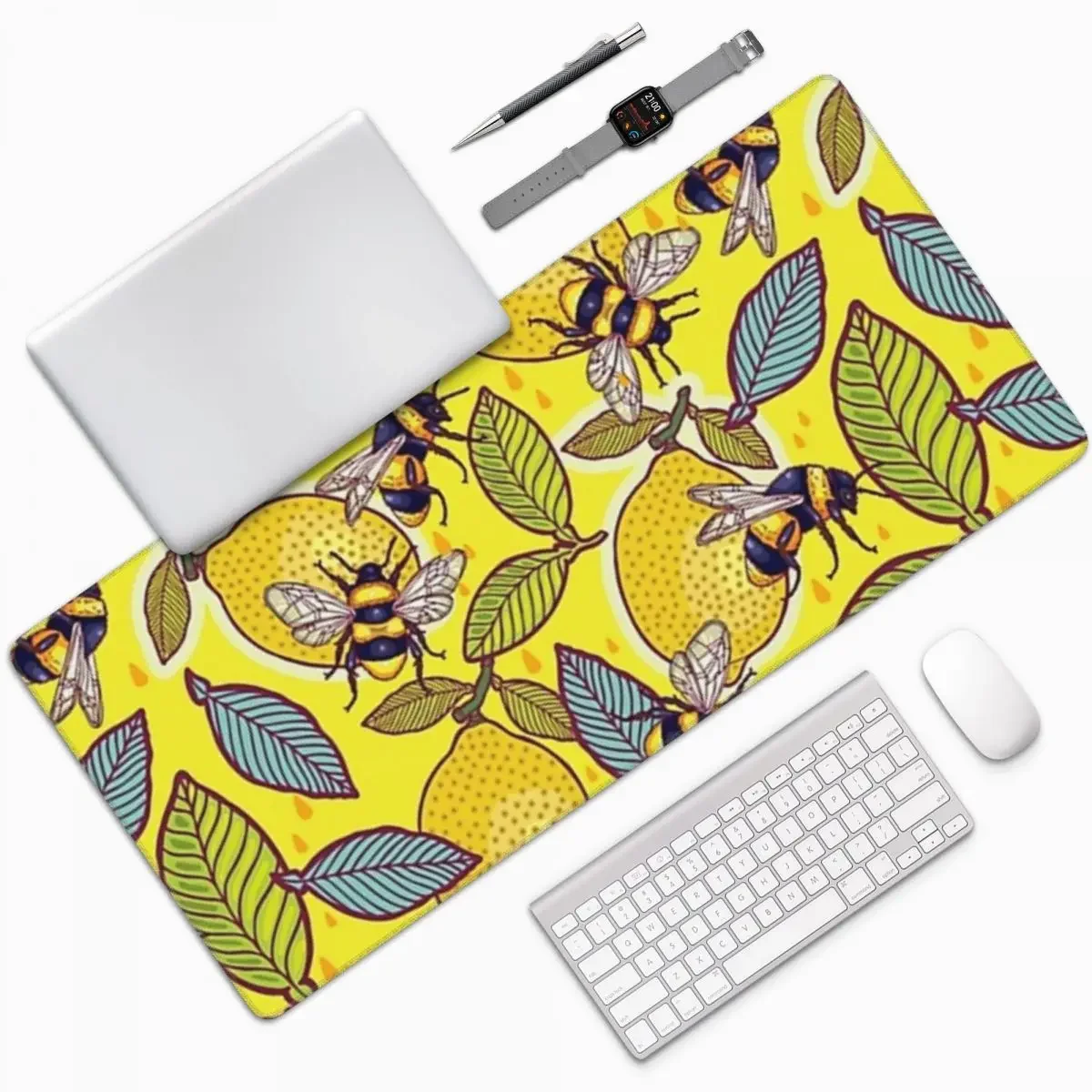 Yellow Laptop Accessories - Gele citroen en bijentuin Grote muismat
