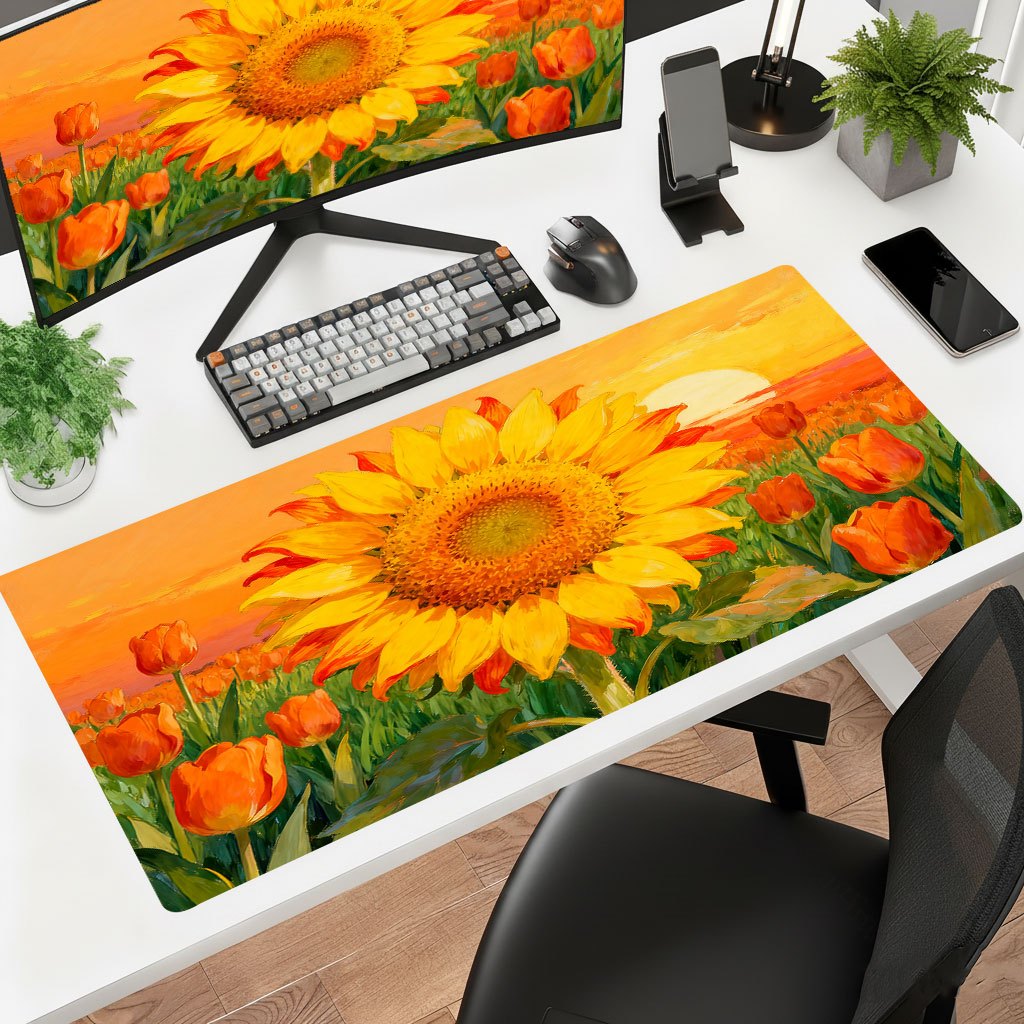 Yellow Laptop Accessories - Merk Yellow Sunflower muismat, dikke HD-print